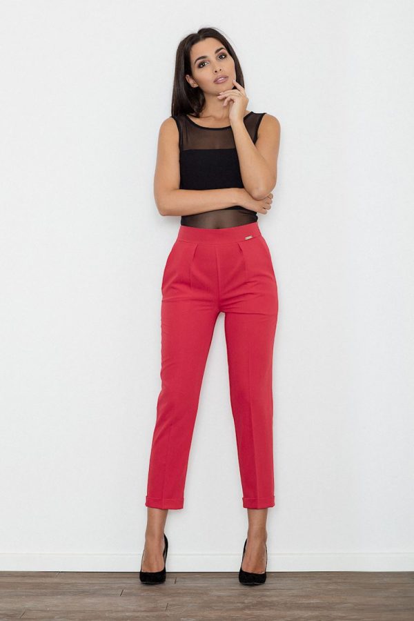 Red Women Trousers in Pants, Trousers, Shorts with Polyester and Viscose