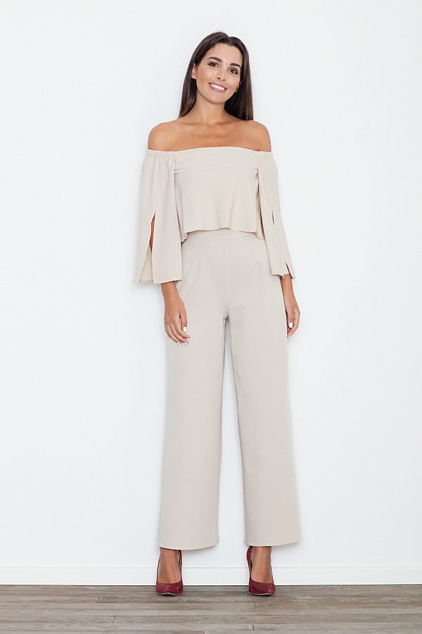 Beige Suit in Playsuits For Women with Polyester and Viscose