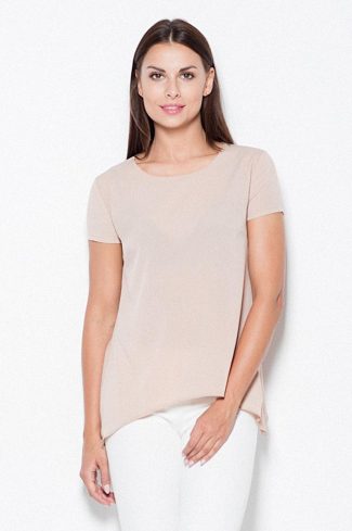 Beige Blouse in Women`s Blouses, Tunics with Spandex, Polyester and Viscose