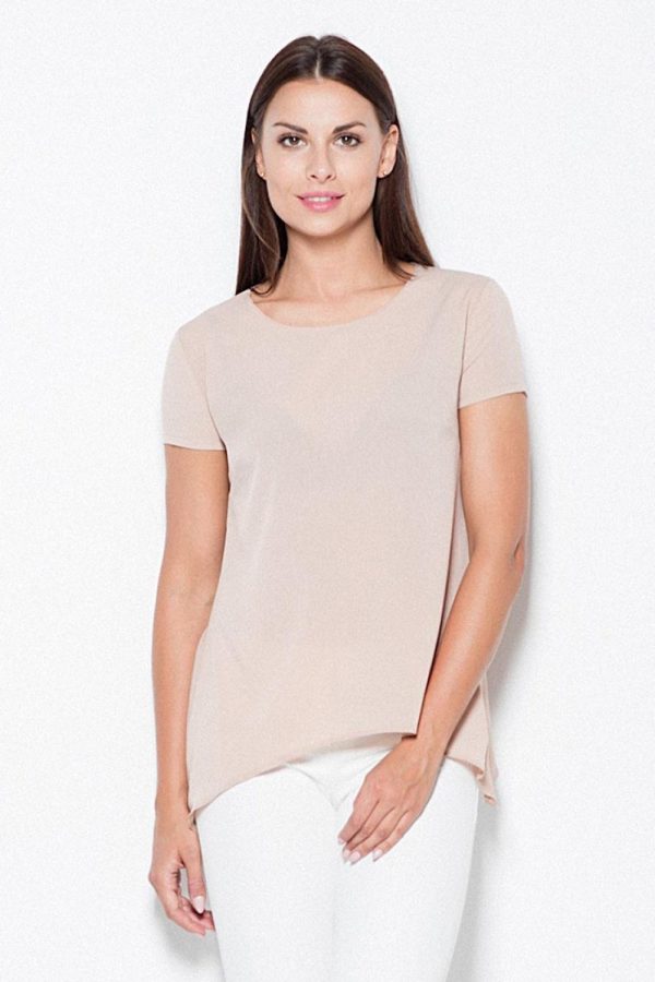 Beige Blouse in Women`s Blouses, Tunics with Spandex, Polyester and Viscose