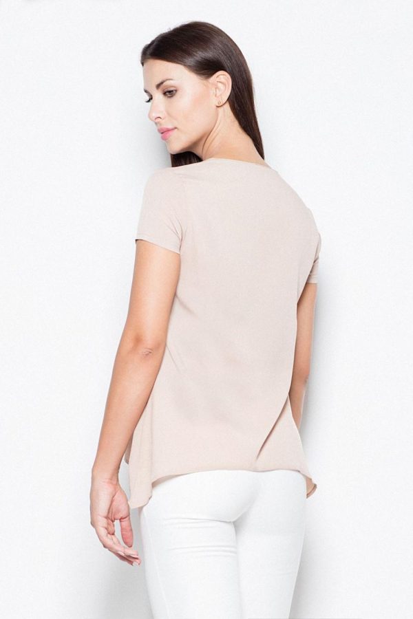 Beige Blouse in Women`s Blouses, Tunics with Spandex, Polyester and Viscose
