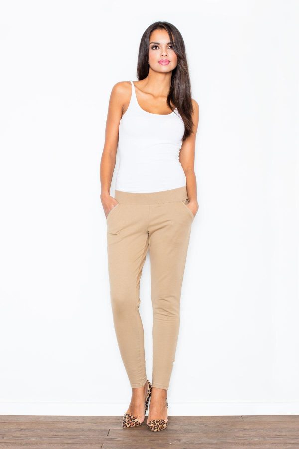 Beige Women Trousers in Formal Trousers For Ladies with Cotton and Spandex