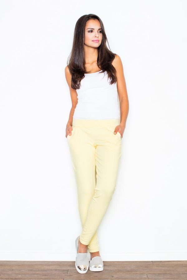 Yellow Women Trousers in Casual Pants For Women with Cotton and Spandex