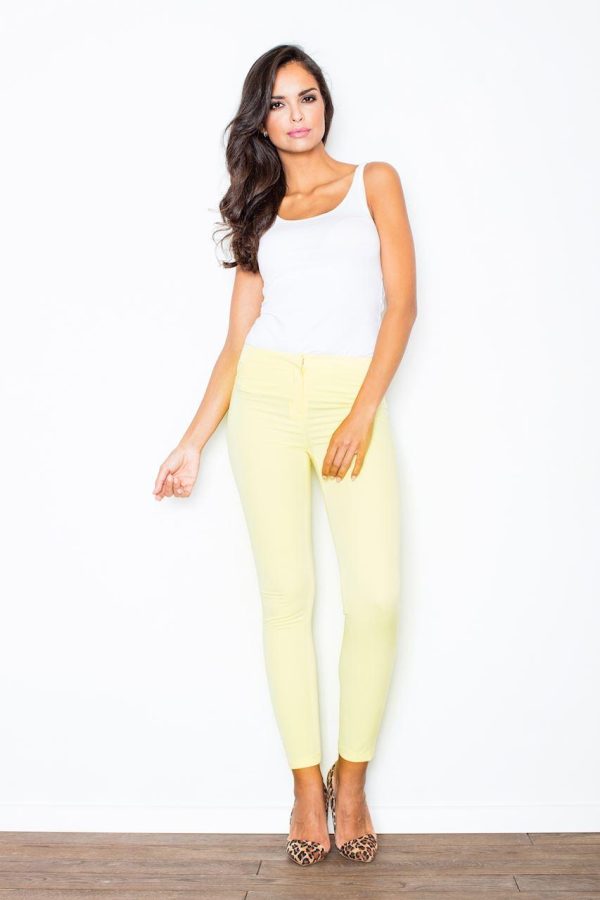Yellow Women Trousers in Casual Pants For Women with Polyester and Viscose