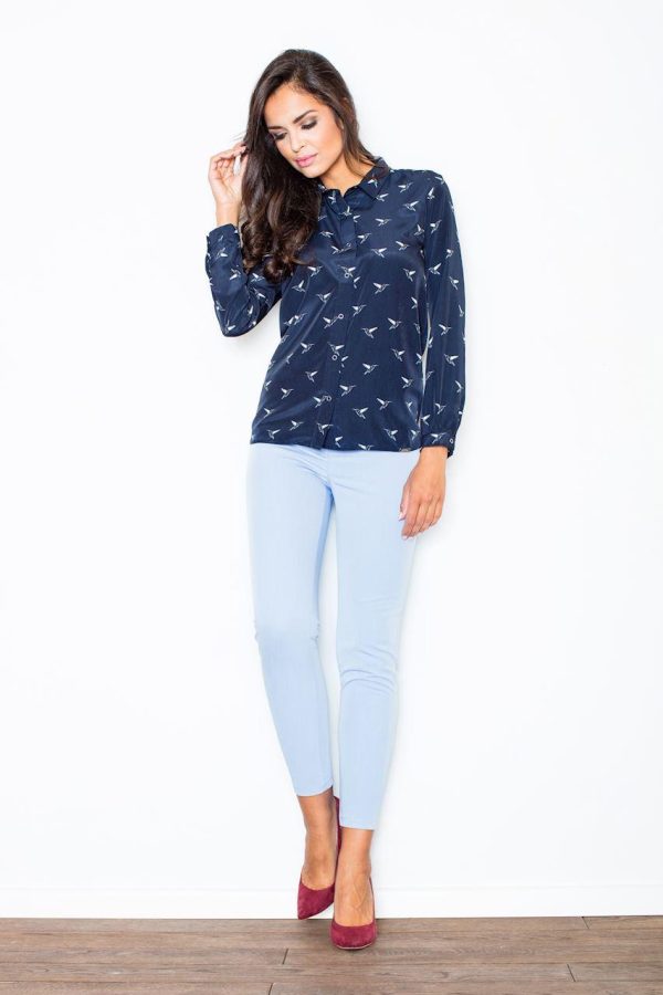 Blue Women Trousers in Casual Pants For Women with Polyester and Viscose