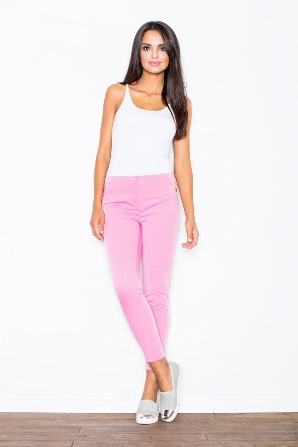 Pink Women Trousers in Casual Pants For Women with Polyester and Viscose