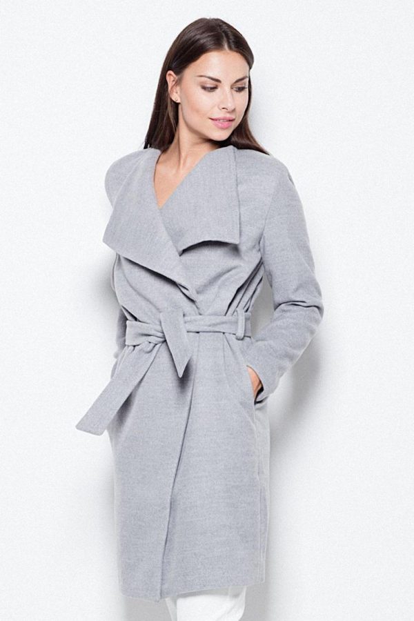 Grey Coat in Women`s Coats, Jackets with Polyester and Viscose