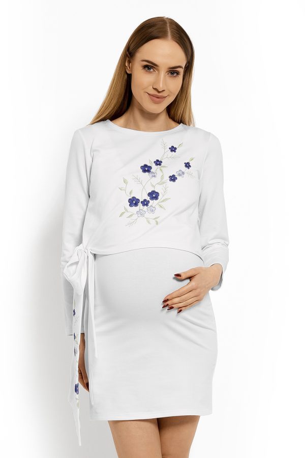 White Pregnancy Dress in Maternity Dresses with Cotton and Spandex