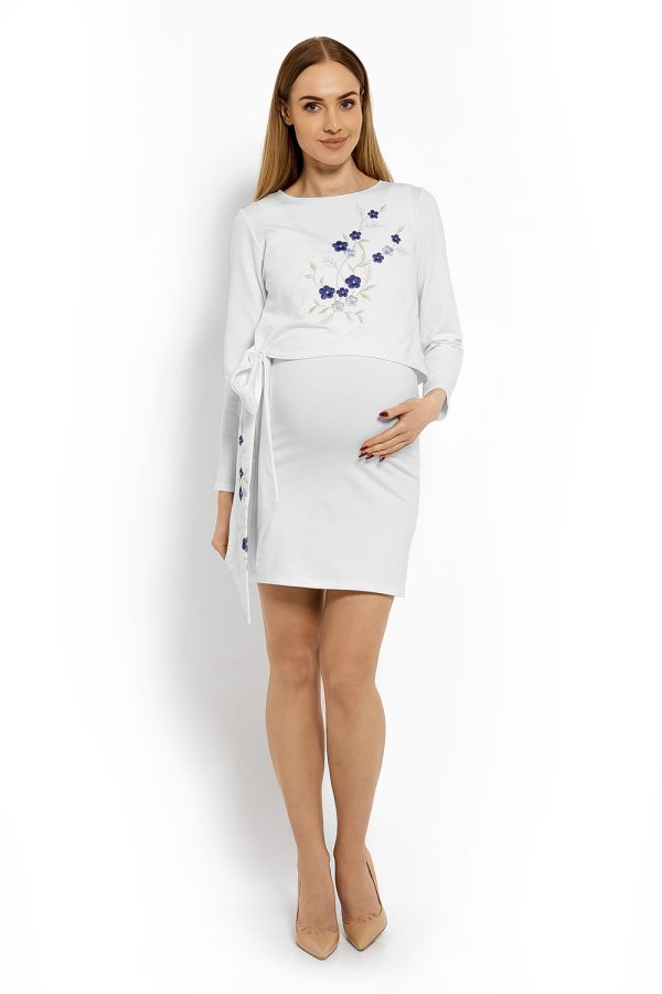 White Pregnancy Dress in Maternity Dresses with Cotton and Spandex