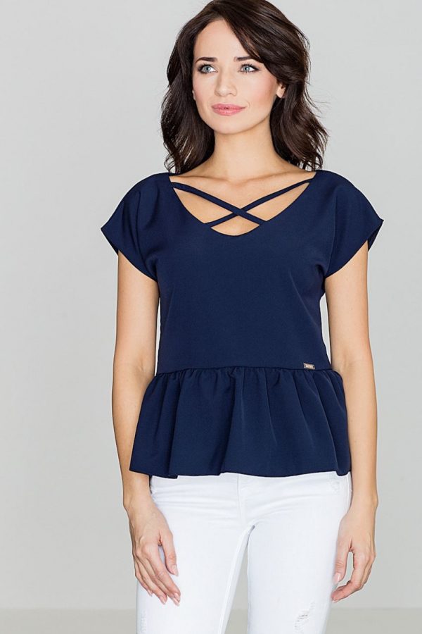 Navy Blue Blouse in Women`s Blouses, Tunics with Spandex and Polyester