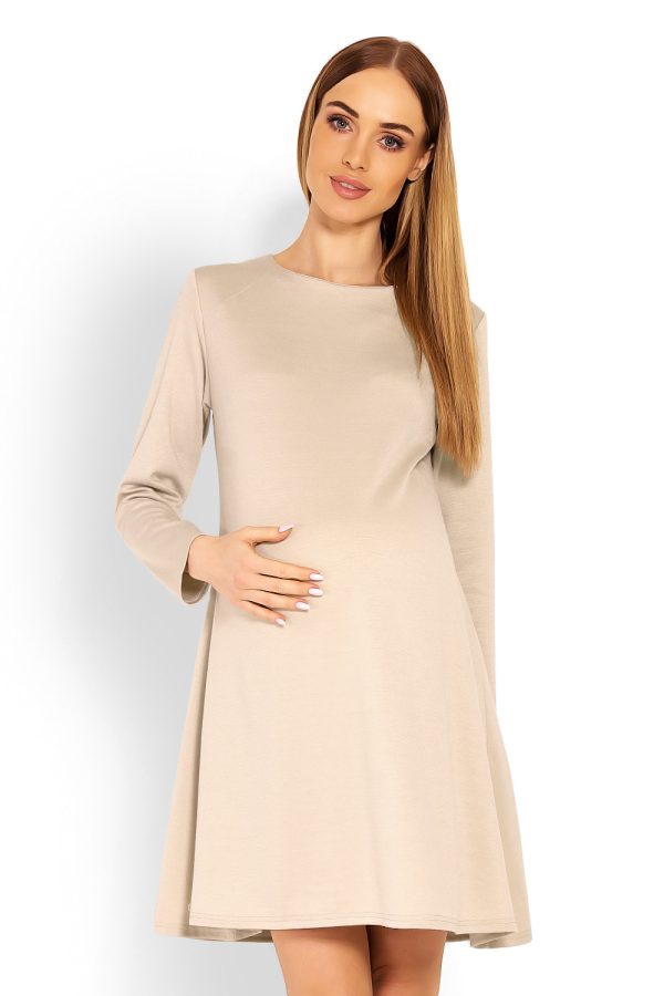 Beige Pregnancy Dress in Maternity Dresses with Polyester and Viscose