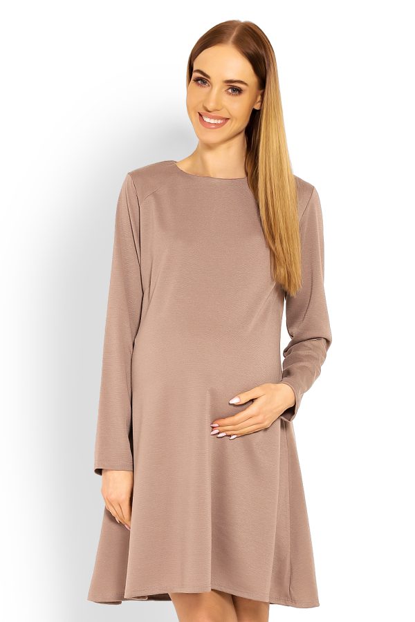 Beige Pregnancy Dress in Maternity Dresses with Polyester and Viscose