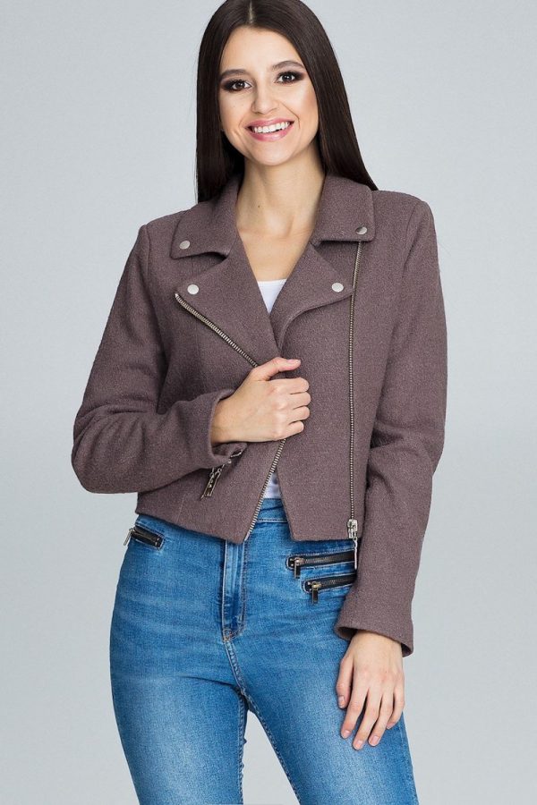 Brown Jacket in Women`s Coats, Jackets with Spandex, Polyester and Wool