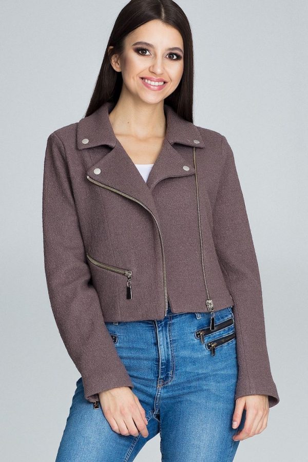 Brown Jacket in Women`s Coats, Jackets with Spandex, Polyester and Wool