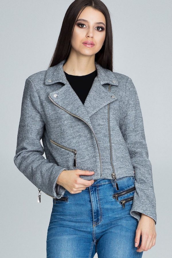 Grey Jacket in Women`s Coats, Jackets with Spandex, Polyester and Wool