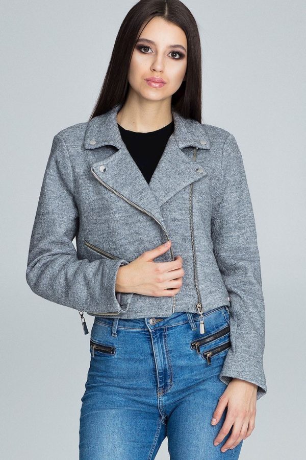 Grey Jacket in Women`s Coats, Jackets with Spandex, Polyester and Wool