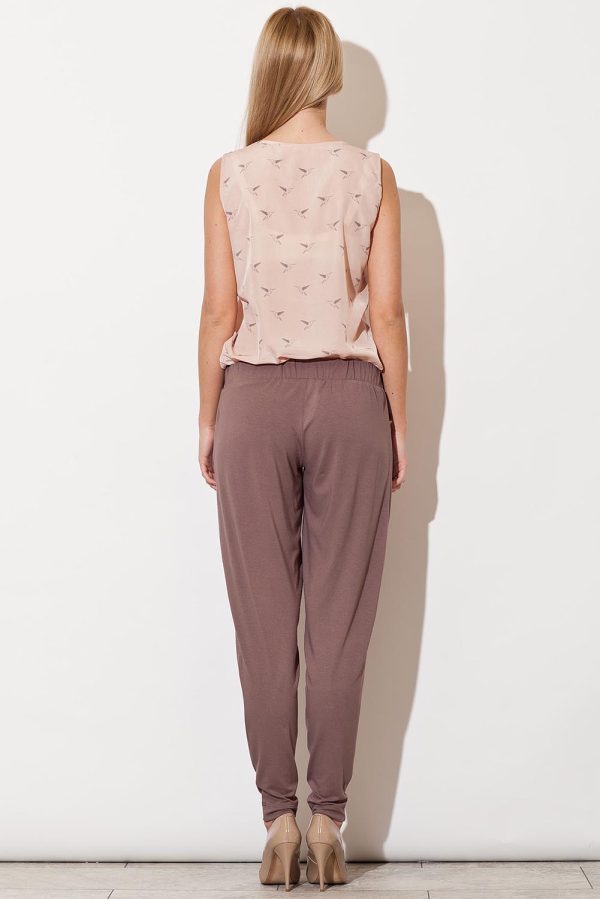 Brown Women Trousers in Casual Pants For Women with Spandex and Viscose