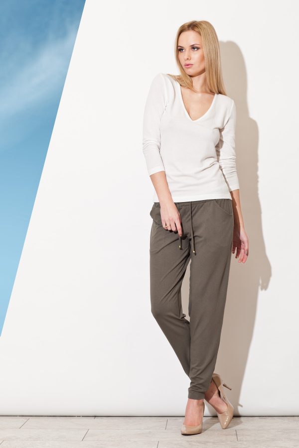 Green Women Trousers in Casual Pants For Women with Spandex and Viscose