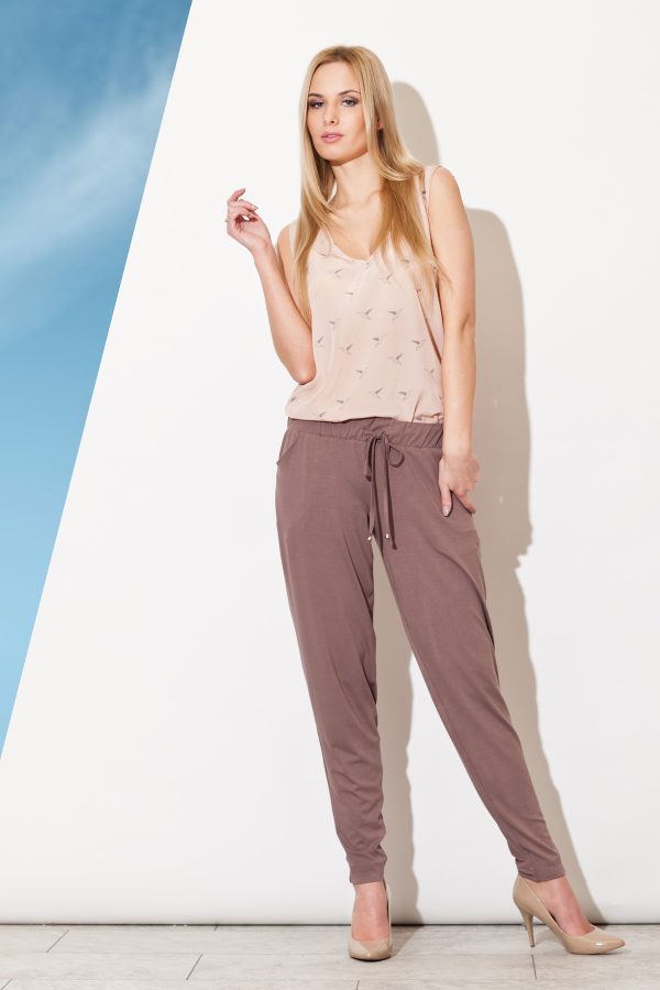 Brown Women Trousers in Casual Pants For Women with Spandex and Viscose
