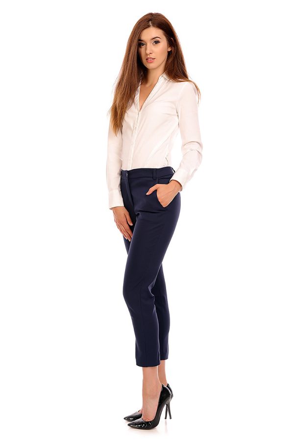 Navy Blue Women Trousers in Formal Trousers For Ladies with Cotton, Spandex and Nylon