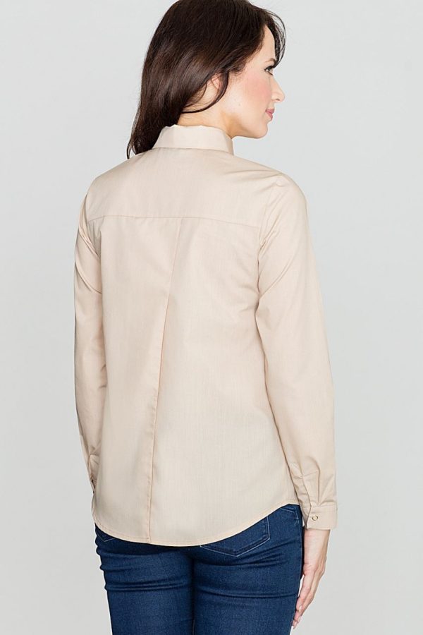Beige Long Sleeve Shirt in Shirts For Women with Cotton and Polyester