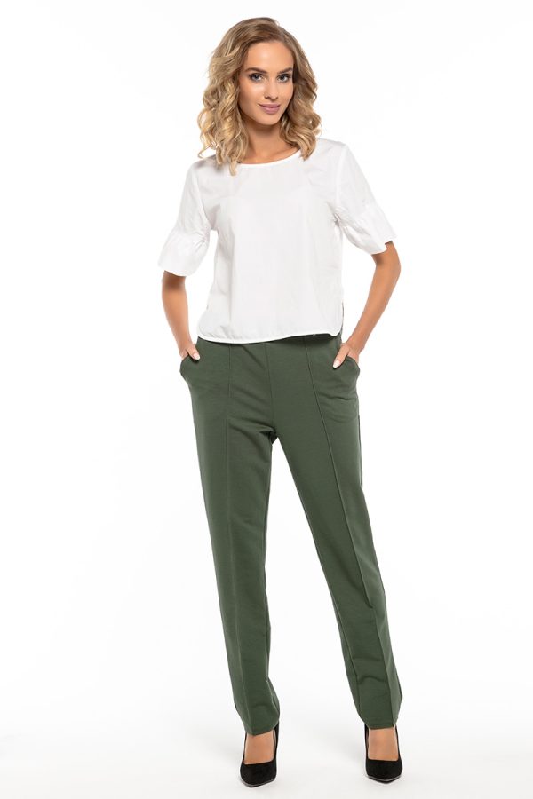 Green Women Trousers 7 in Cotton, Spandex and Polyester