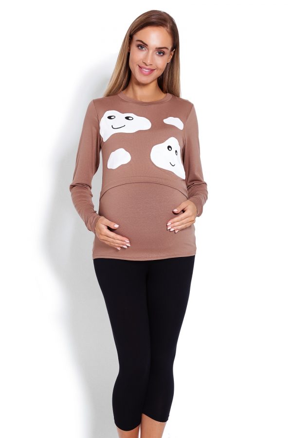 Beige Pregnancy Pajamas in Maternity Nightwear with Spandex and Viscose