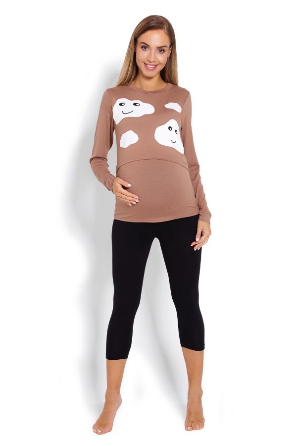 Beige Pregnancy Pajamas in Maternity Nightwear with Spandex and Viscose