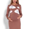 Beige Maternity Nightgown in Maternity Nightwear with Spandex and Viscose