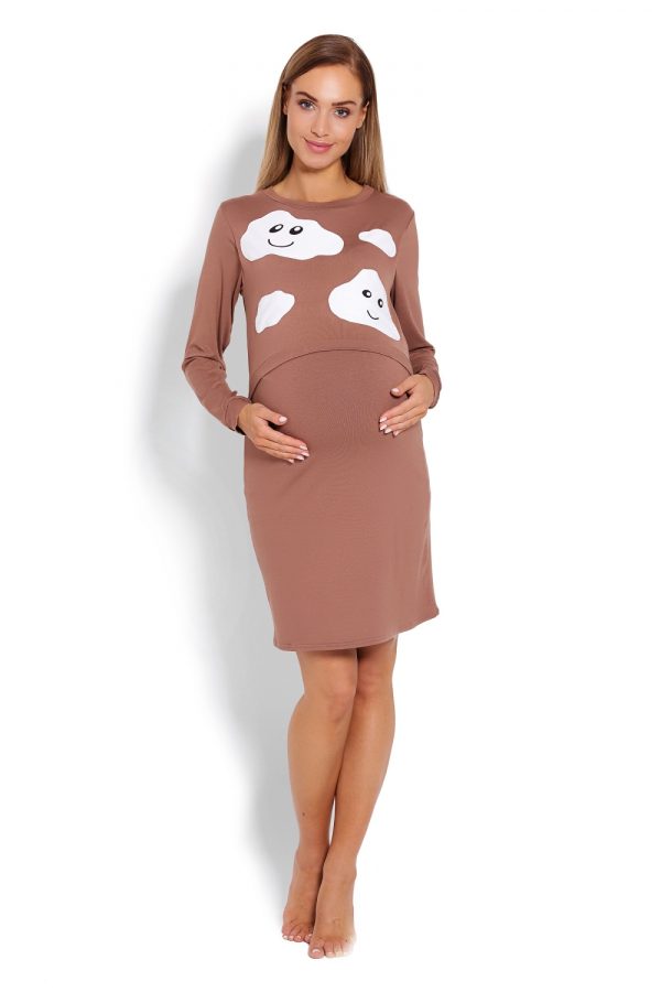 Beige Maternity Nightgown in Maternity Nightwear with Spandex and Viscose