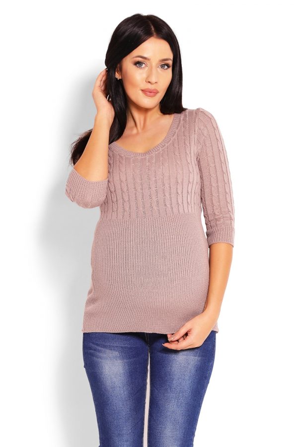 Beige Pregnancy Sweater in Sweter Ciążowy with Acrylic