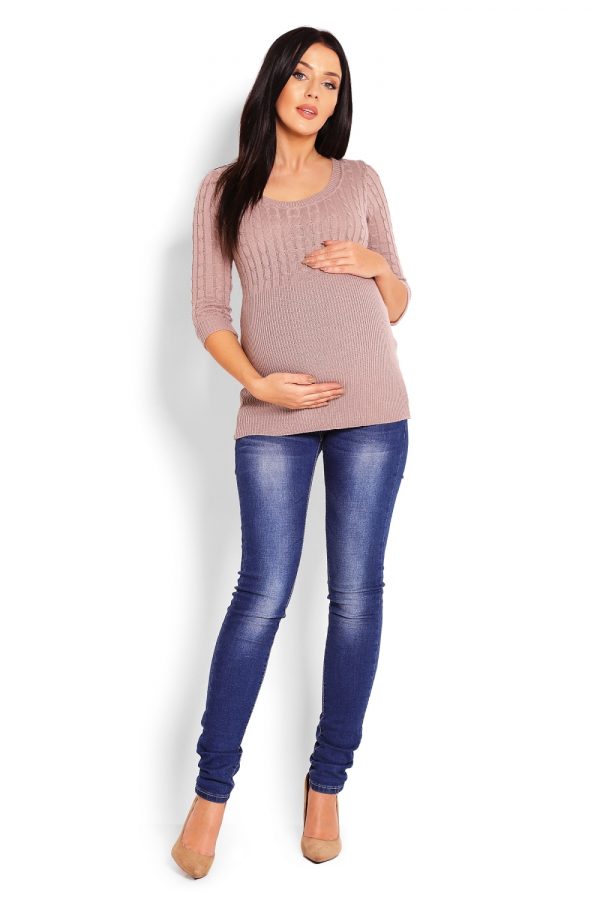 Beige Pregnancy Sweater in Sweter Ciążowy with Acrylic