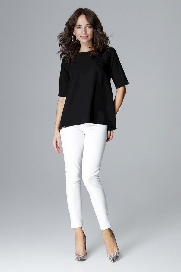 Black Blouse in Women`s Blouses, Tunics with Polyester and Viscose