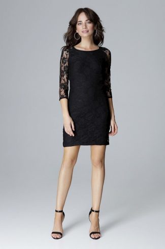 Black Short Dress in Evening Dresses with Spandex and Polyester