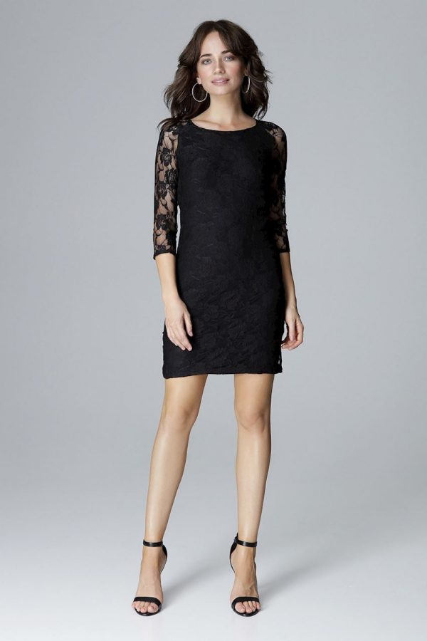 Black Short Dress in Evening Dresses with Spandex and Polyester