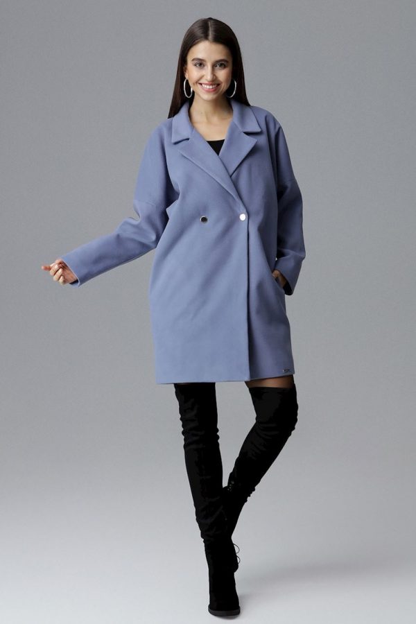 Blue Coat in Women`s Coats, Jackets with Polyester and Viscose