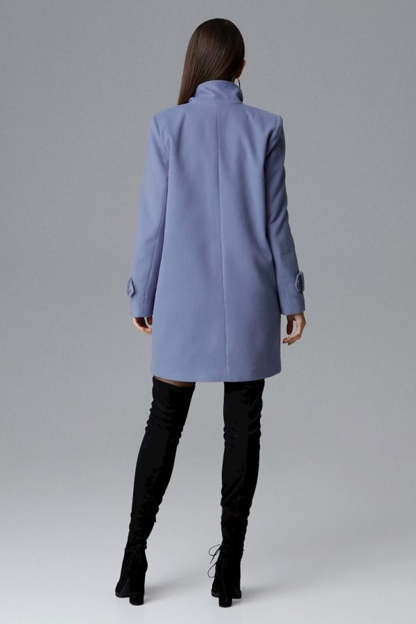 Blue Coat in Women`s Coats, Jackets with Polyester and Viscose