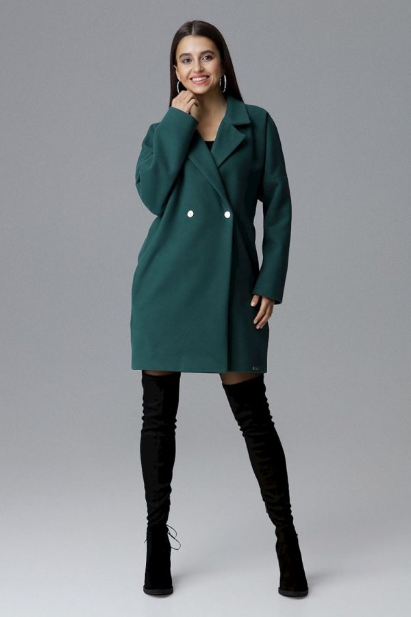 Green Coat in Women`s Coats, Jackets with Polyester and Viscose