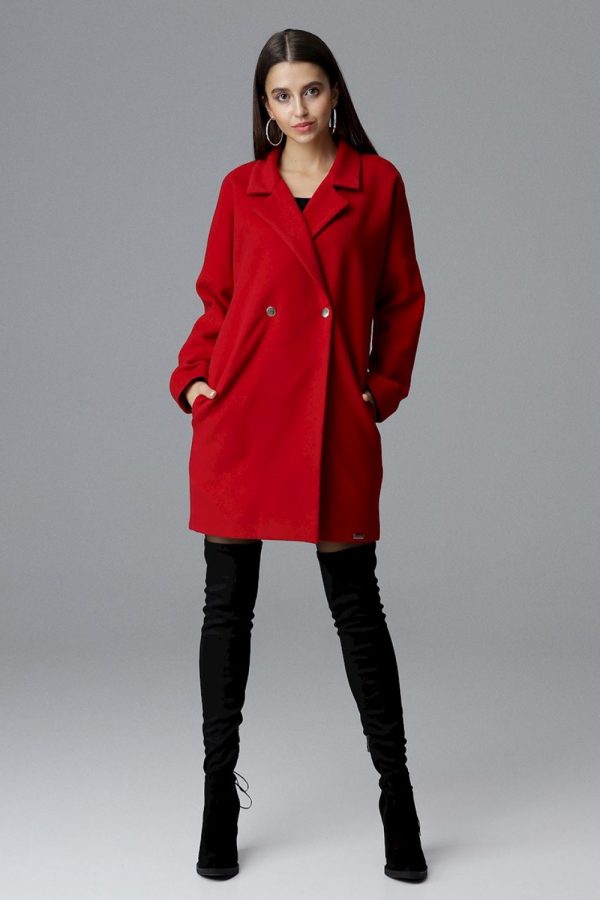 Red Coat in Women`s Coats, Jackets with Polyester and Viscose