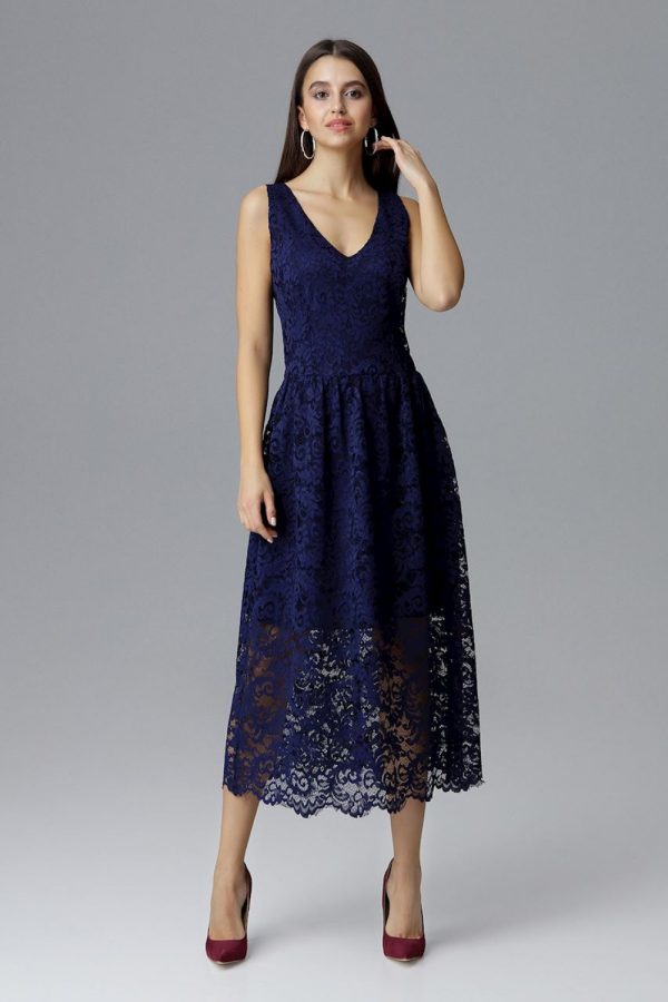 Navy Blue Evening Dress in Evening Dresses with Spandex and Polyester