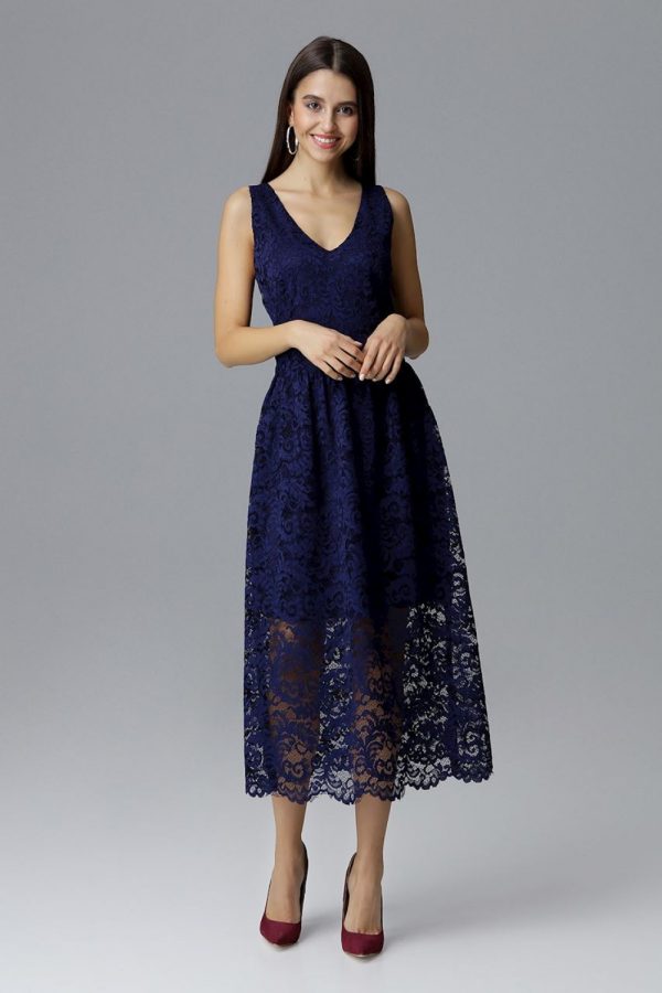 Navy Blue Evening Dress in Evening Dresses with Spandex and Polyester
