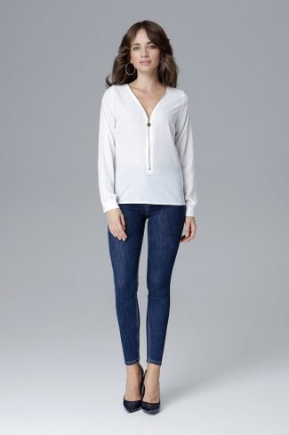 Beige Blouse in Women`s Blouses, Tunics with Lycra, Polyester and Viscose
