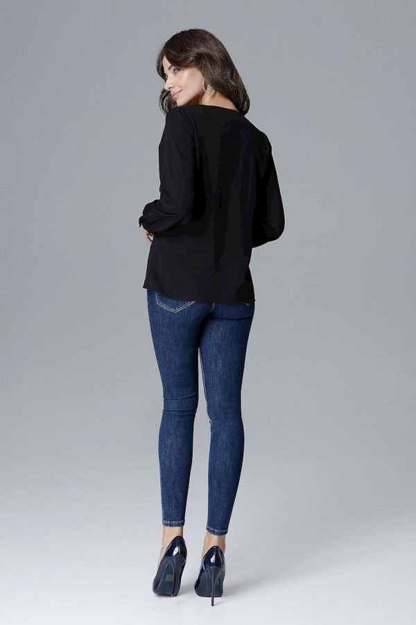 Black Blouse in Women`s Blouses, Tunics with Lycra, Polyester and Viscose