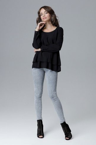 Black Blouse in Women`s Blouses, Tunics with Lycra, Polyester and Viscose