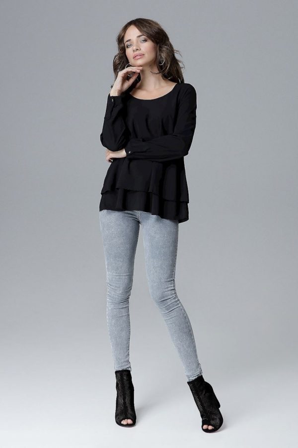 Black Blouse in Women`s Blouses, Tunics with Lycra, Polyester and Viscose