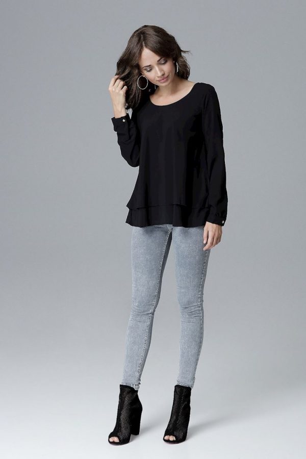 Black Blouse in Women`s Blouses, Tunics with Lycra, Polyester and Viscose