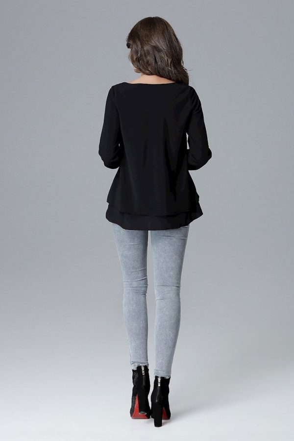 Black Blouse in Women`s Blouses, Tunics with Lycra, Polyester and Viscose