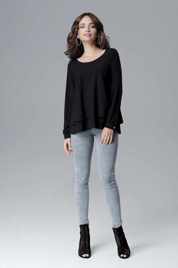 Black Blouse in Women`s Blouses, Tunics with Lycra, Polyester and Viscose