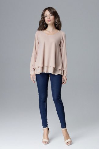 Beige Blouse in Women`s Blouses, Tunics with Lycra, Polyester and Viscose