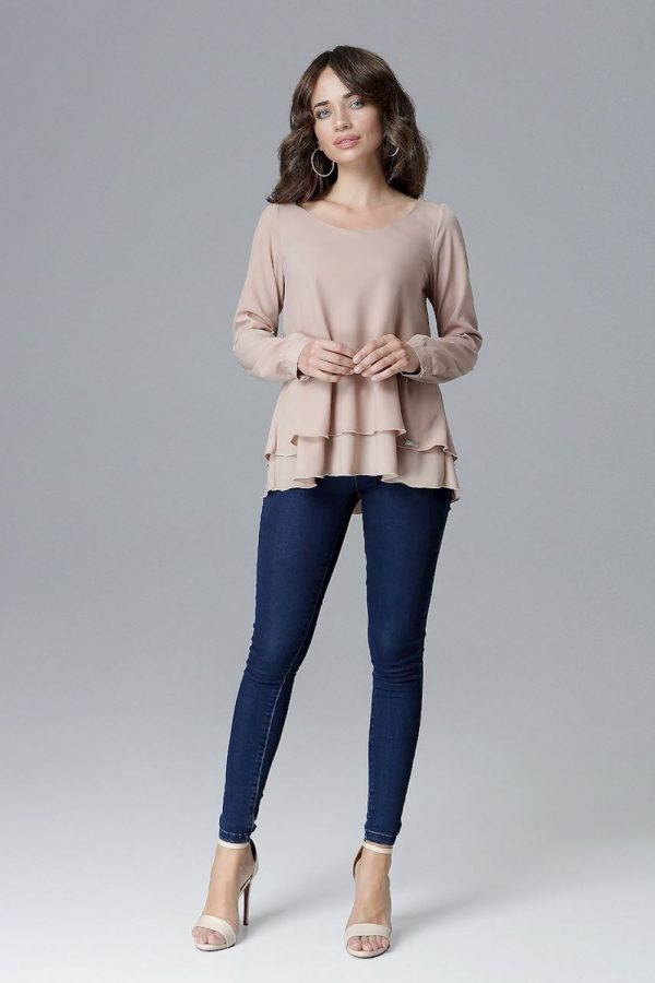 Beige Blouse in Women`s Blouses, Tunics with Lycra, Polyester and Viscose